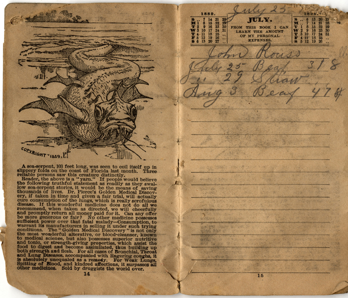 memorandum account book 1889 008: entry mentions the name John Rouss