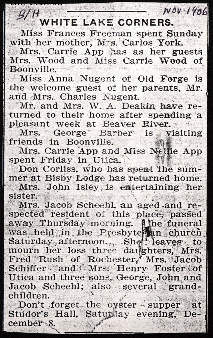 white lake news boonville herald nov 1906