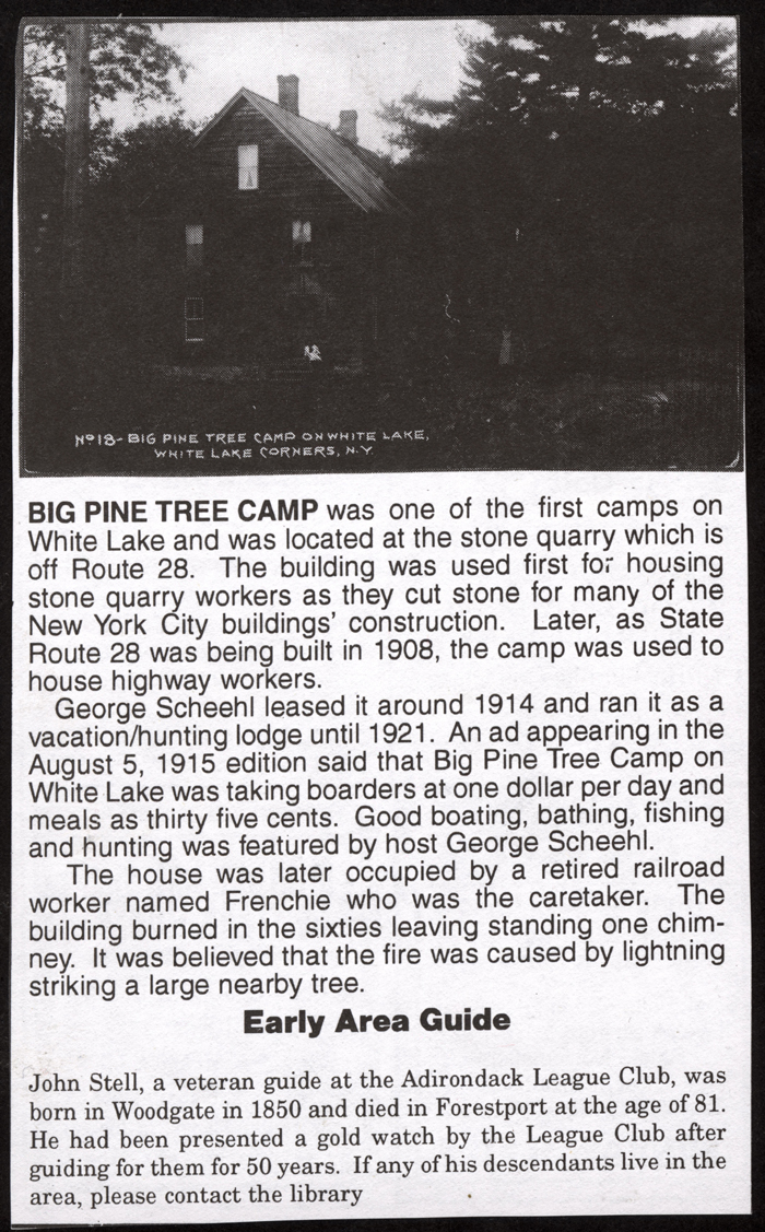 big pine tree camp scheehl george stell john white lake 1908