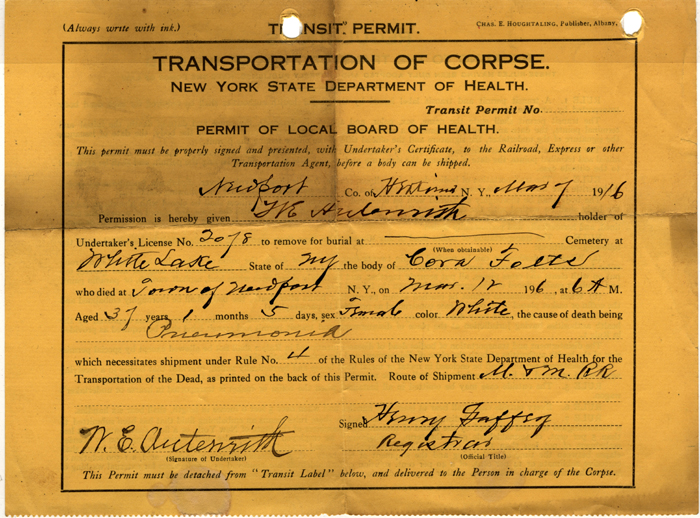 corpse transit permit folts cora autenrith w e 1916 001