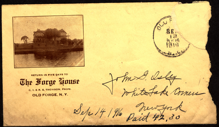old forge house isley john g envelope 1916
