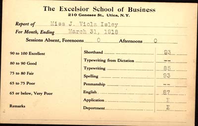 excelsior school of business report card isley j viola march 31 1918