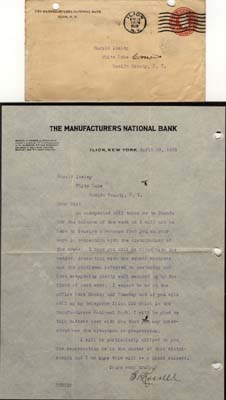 manufacturers national bank letter to isley harold april 28 1920