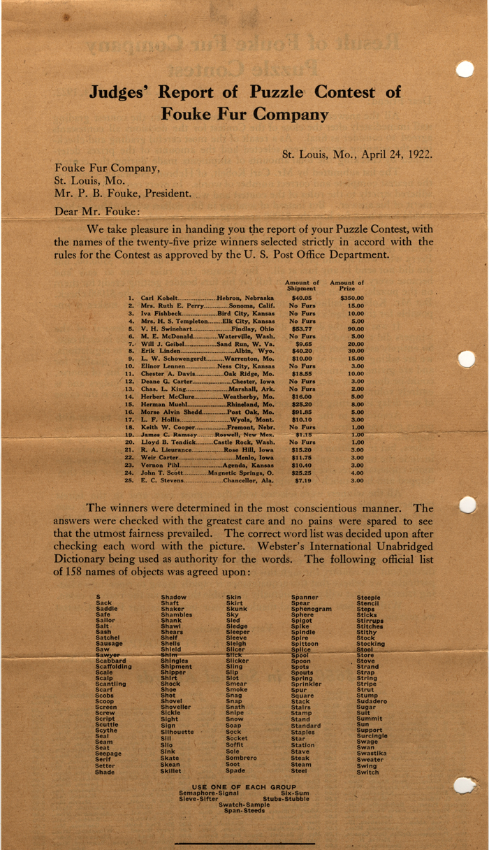 fouke fur company contest results 1922 002