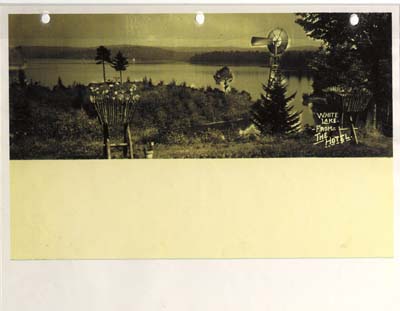 view of white lake from the hotel post card 1922