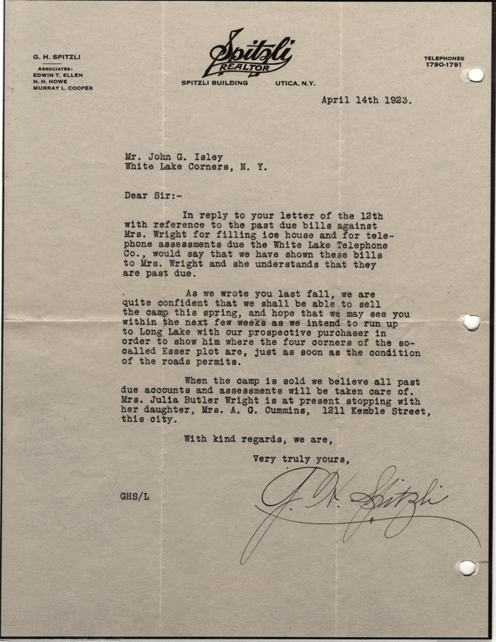 spitzli realtor letter isley john g april 14 1923
