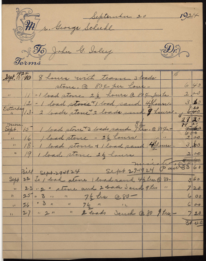 scheehl george isley john inventory list september 21 1924