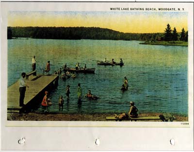 white lake bathing beach woodgate ny postcard 1924