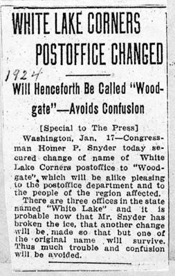 white lake corners post office changed 1924