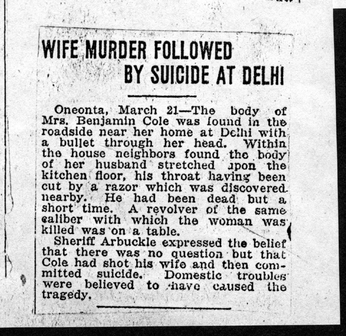 cole mrs benjamin murder suicide march 21 1925