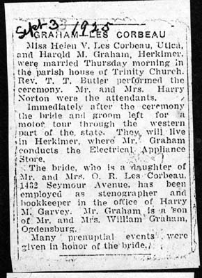 graham harold m les corbeau helen v married september 3 1925