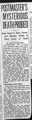 murphy edward j postmaster found dead november 3 1926