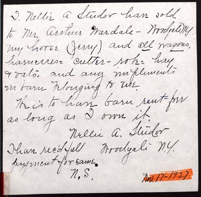 studor nellie a wardale arthur sale receipt november 17 1927
