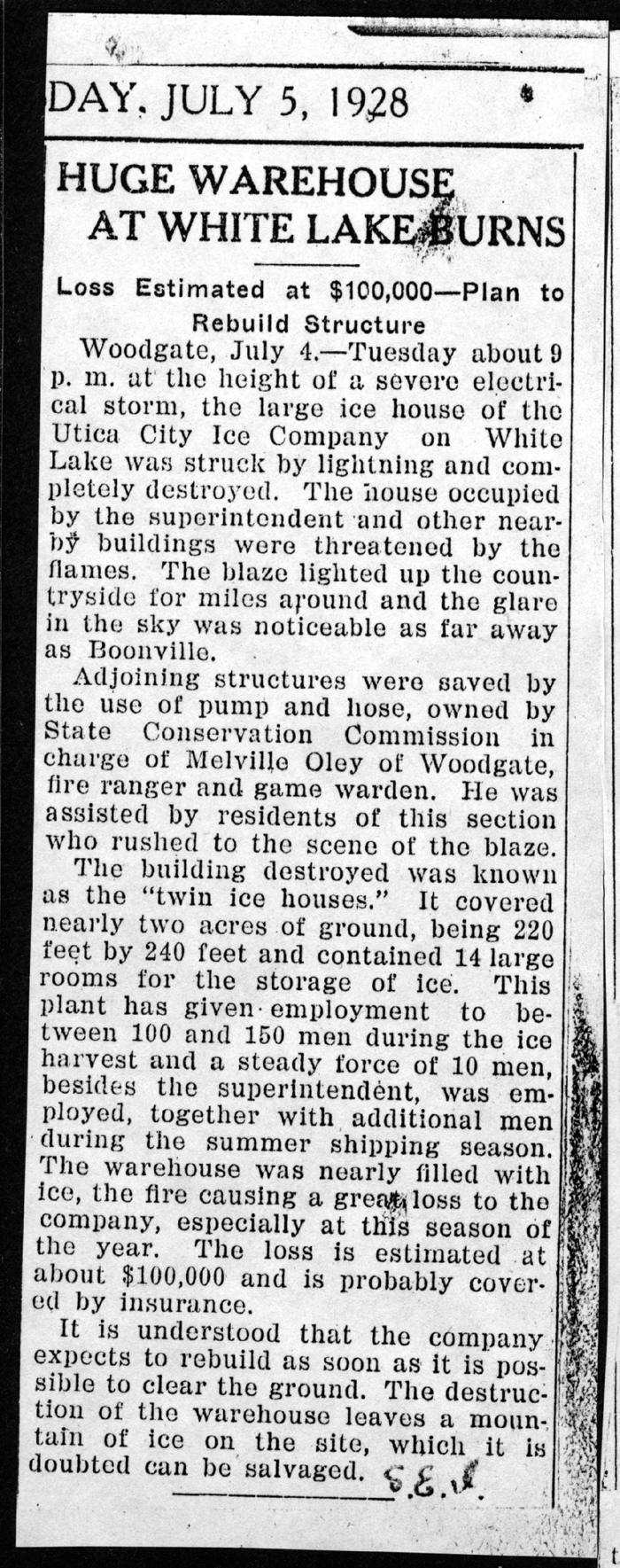 huge warehouse at white lake burns july 4 1928