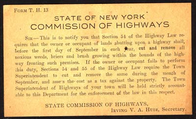 new york state commission of highways notice 1929 form th 13