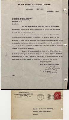 black river telephone company letter to rae m russell september 2 1930