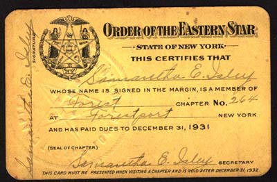 order of the eastern star forestport chapter card isley samantha e 1931