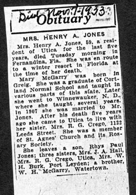 jones mary mcgarry wife of henry obit november 7 1933