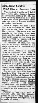 shiffer sarah e nugent wife of george obit january 10 1933