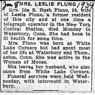 fluno ida s rush wife of leslie obit january 8 1934