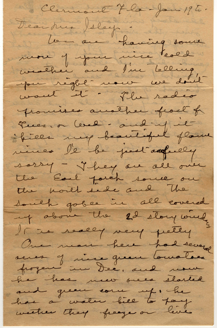 letter from mina dallarmi to mrs john isley january 19 1935 page 1
