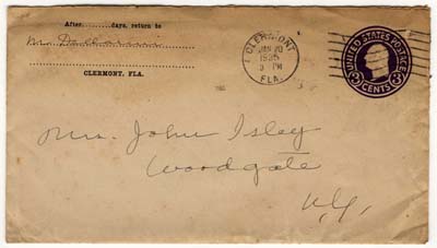 envelope for letter from mina dallarmi to mrs john isley post marked january 20 1935