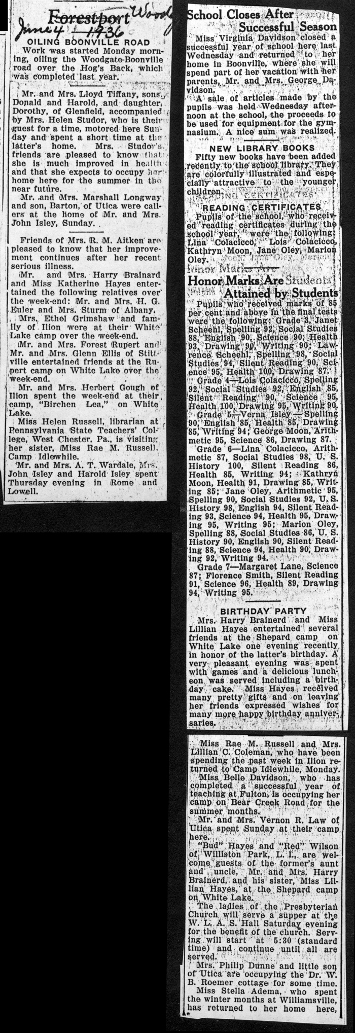 woodgate forestport news june 4 1936