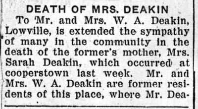 deakin sarah mother of deakin w a obit january 16 1936