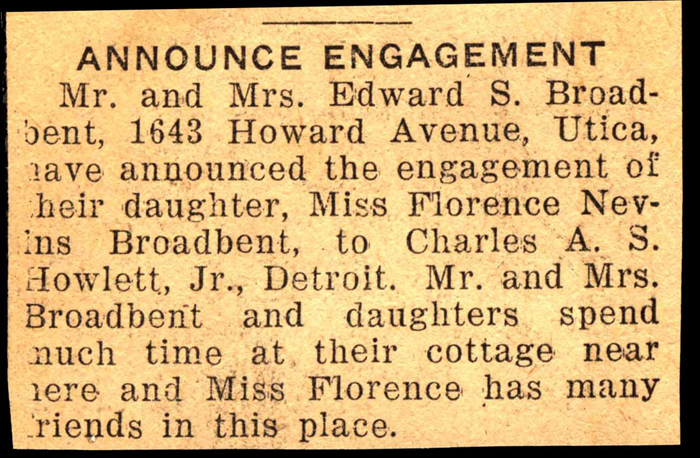 howlett charles a s engaged to broadbent florence nevins january 1937