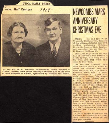 newcomb william h and bixler anna paige celebrate 50th anniversary december 24 1937