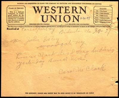 western union telegram clark william linus dies november 30 1937