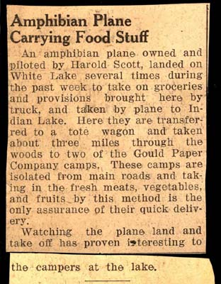 amphibious plane delivers food for gould paper company camps july 1938