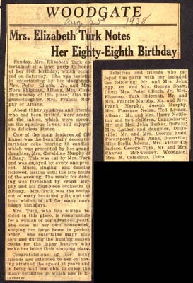 elizabeth turk celebrates eighty eigth birthday august 25 1938
