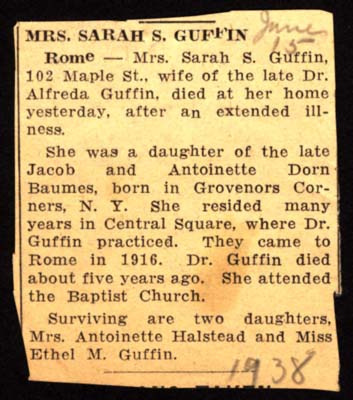 guffin sarah s baumes wife of dr alfred guffin obit june 15 1938