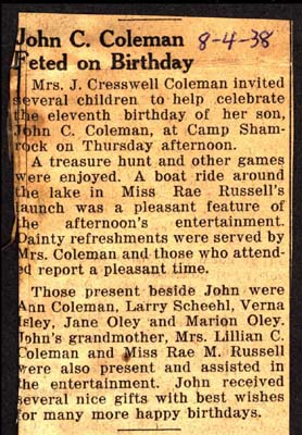 john c coleman feted on eleventh birthday august 4 1938