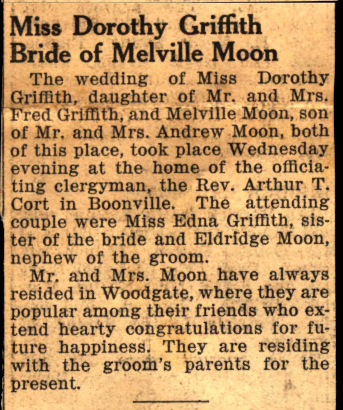 moon melville and griffith dorothy married november 1939