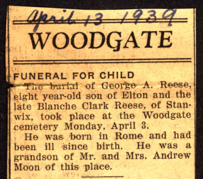reese george a son of elton and blanche clark reese obit april 1939
