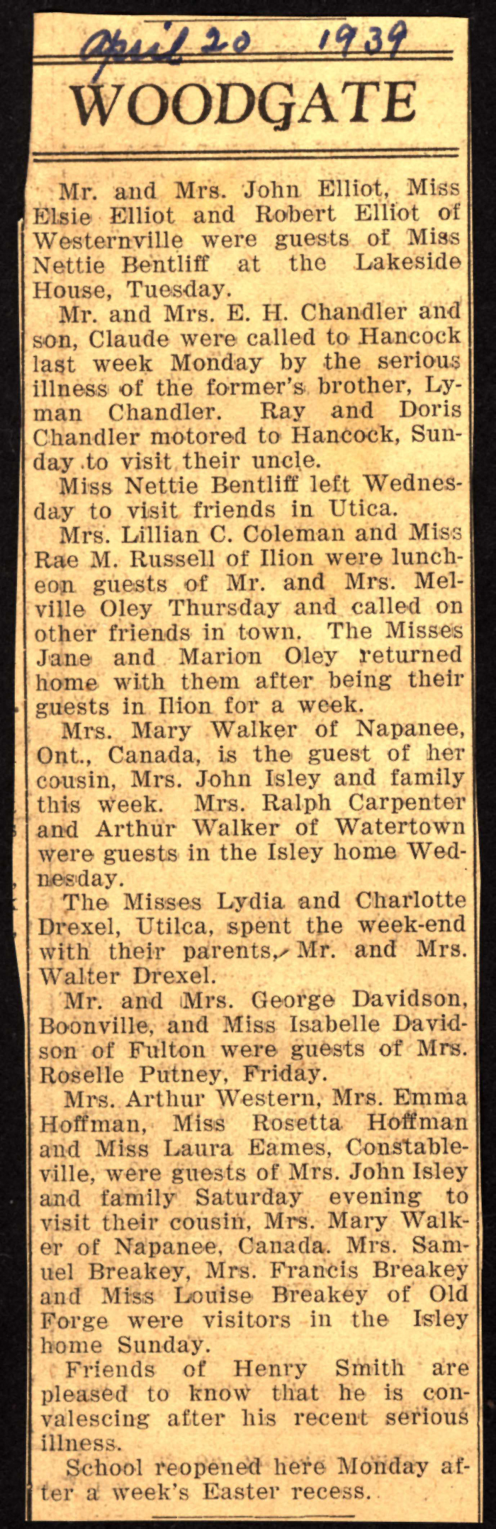 woodgate news april 20 1939