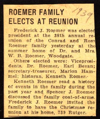 roemer family elects at reunion 1939
