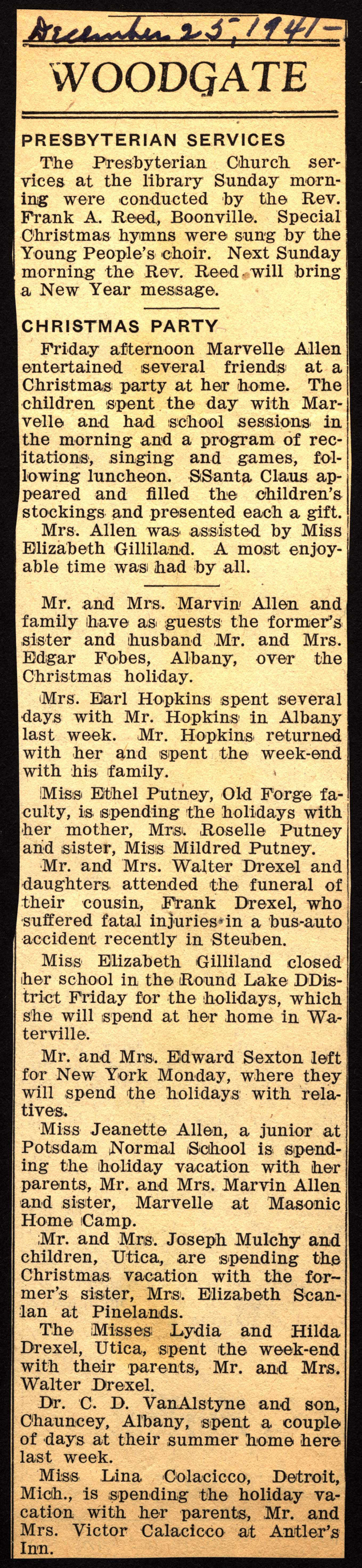woodgate news december 25 1941