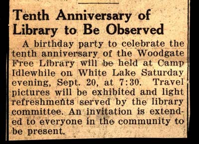10th anniversary of woodgate library celebrated september 20 1941