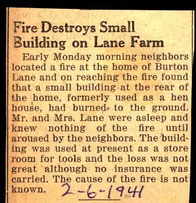 fire destroys small building on burton lane farm february 6 1941