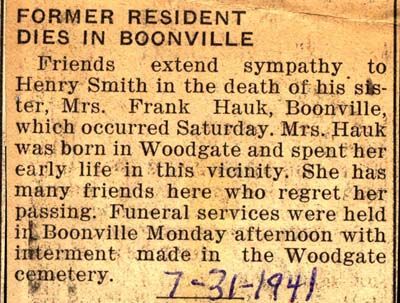 mrs frank hauk sister of henry smith dies july 1941