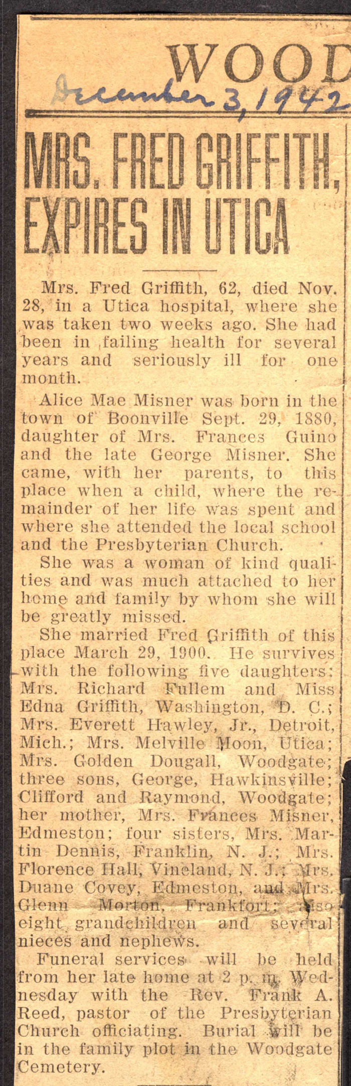 griffith alice mae misner wife of henry griffith obit november 28 1942 001