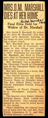 marshall sadie e wife of dr dyer marshall obit march 21 1942