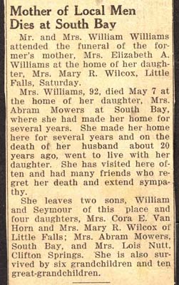 mrs elizabeth a williams mother of william williams obit may 7 1942