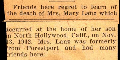 mrs mary lanz dies november 13 1942