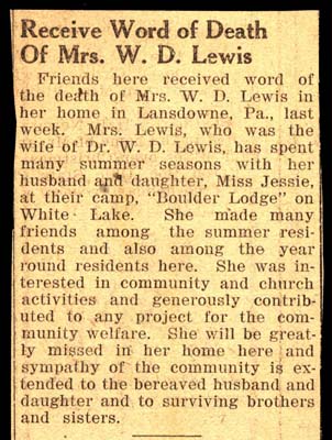mrs w d lewis wife of dr lewis dies december 1942