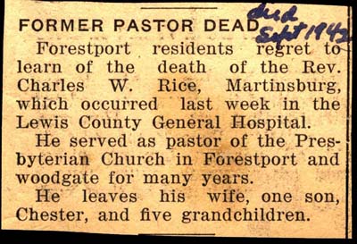 reverend charles w rice dies september 1942