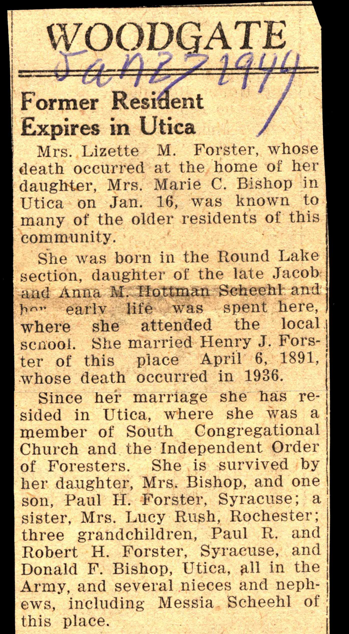 forster lizette m scheehl wife of henry j obit january 16 1944